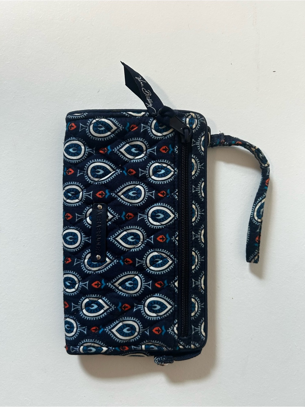 Vera Bradley Navy Quilted Wristlet Wallet with Red & White Eye Motif